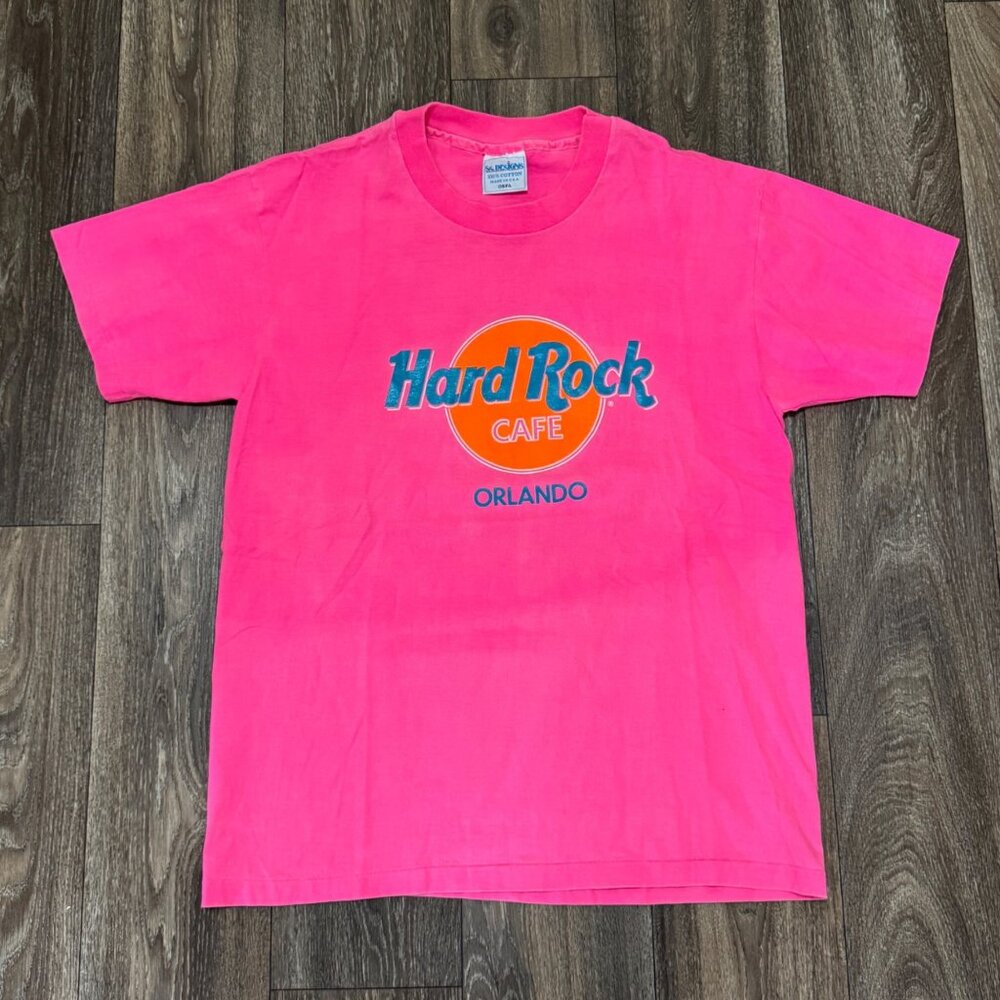 VTG Hard Rock Cafe Orlando Pink Single Stitch T Shirt USA Made OSFA